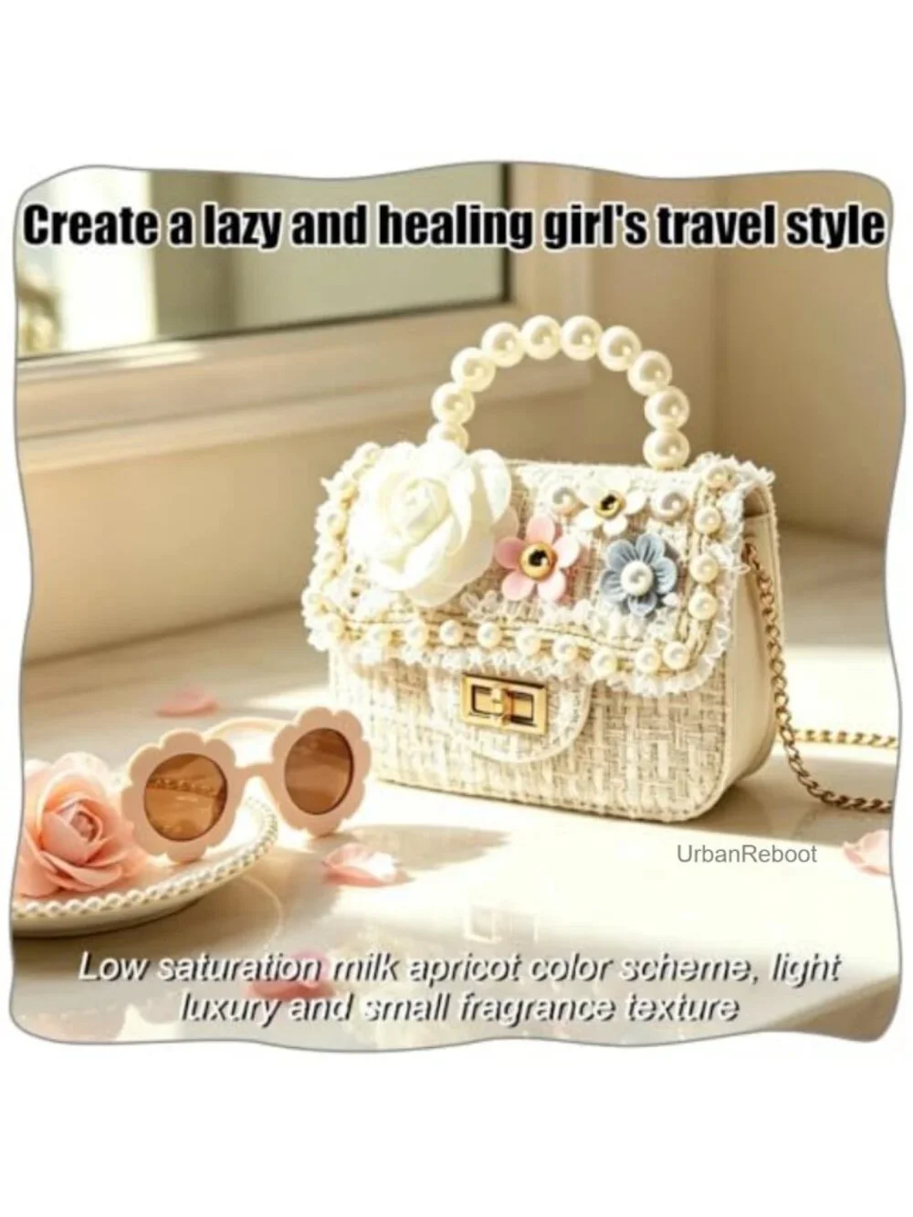 Girls Mini Crossbody Chain Purse Set with Sunglasses Pearl Handle